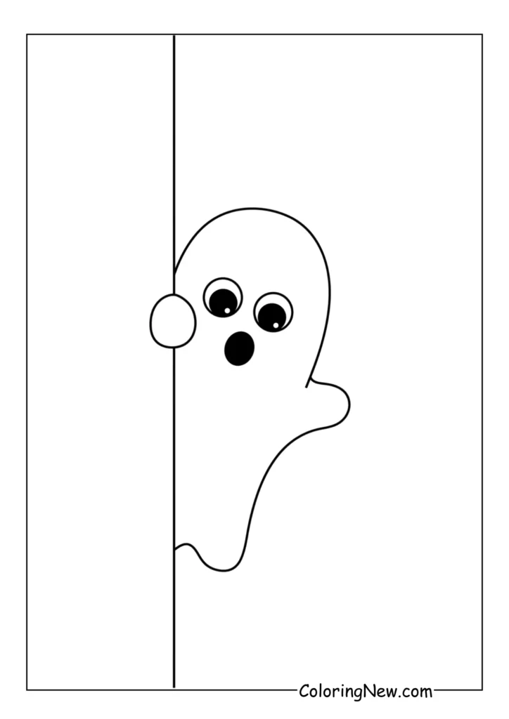 A Boo ghost peeks shyly from behind a stone wall, eyes wide and tongue sticking out