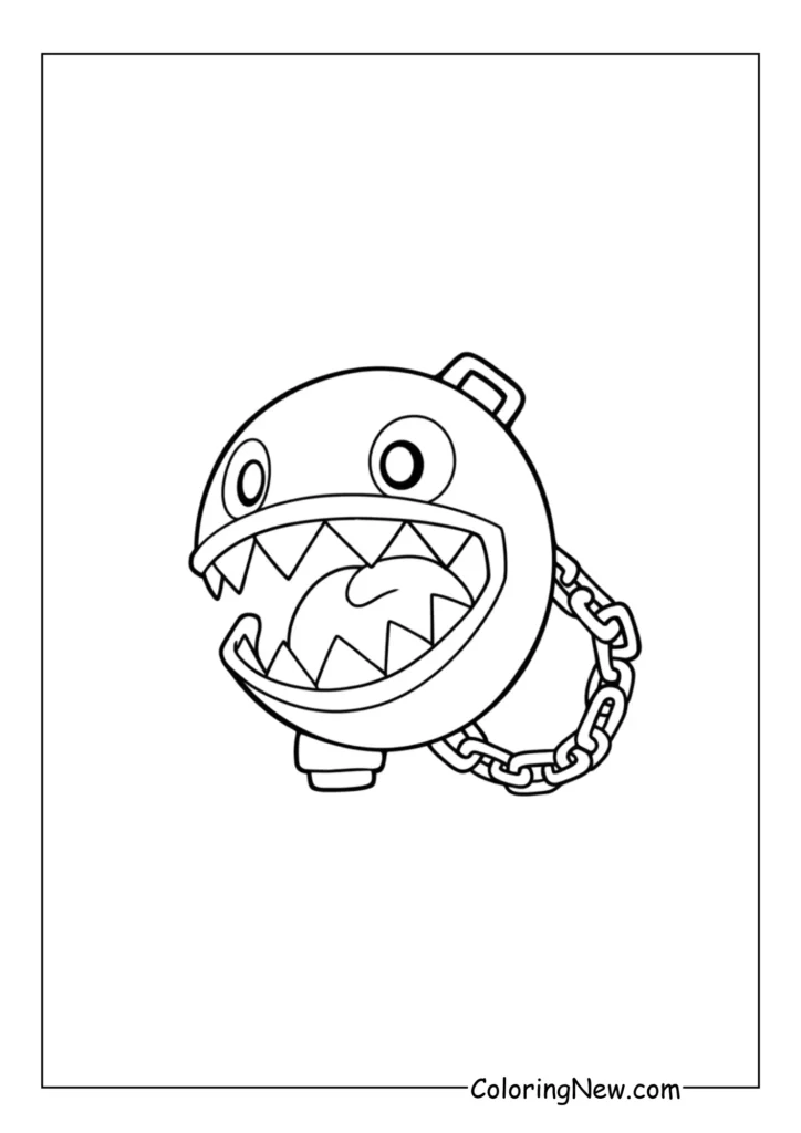 A furious Chain Chomp lunges forward from its post, teeth wide open and chain links flying