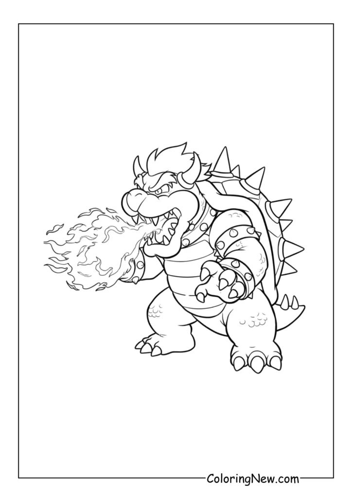 Bowser roars with rage, flames bursting from his open jaws as he stomps forward