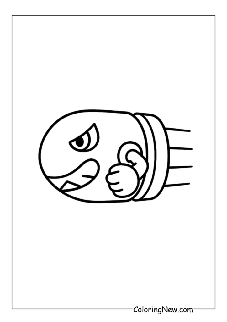 Bullet Bill flies through the sky, arms tight to its side and a determined look on its face