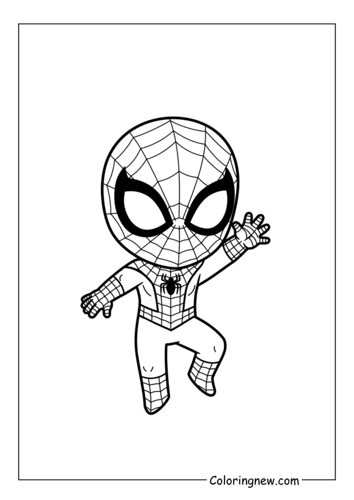 Chibi-style Spider-Man waving to the viewer