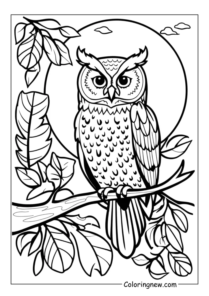Elegant owl perched on a branch under the moon