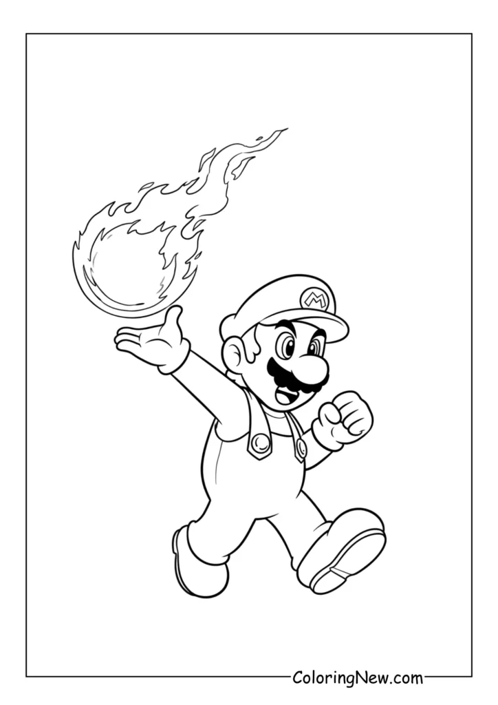 Fire Mario is captured mid-throw, tossing a blazing fireball with determination