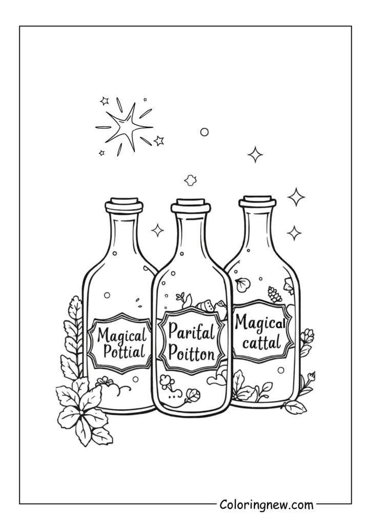Magical potion bottles with labels