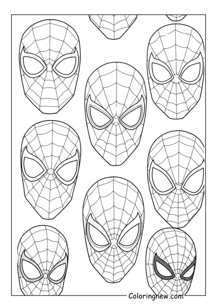 Outline of multiple Spider-Man masks with different expressions