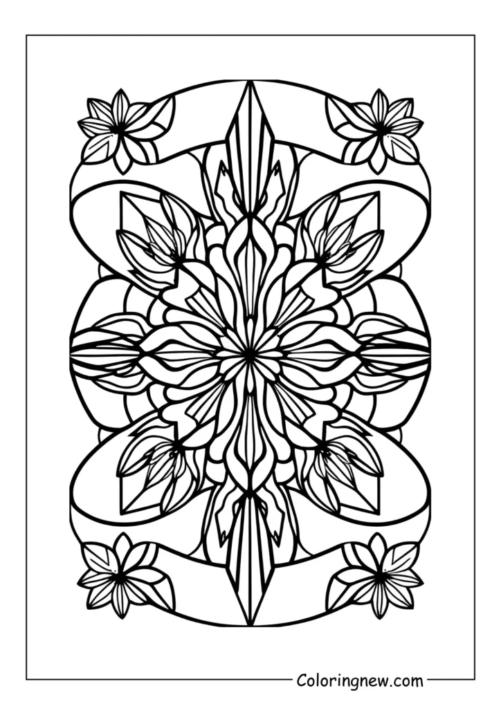 Outlined kaleidoscope-style symmetry with floral