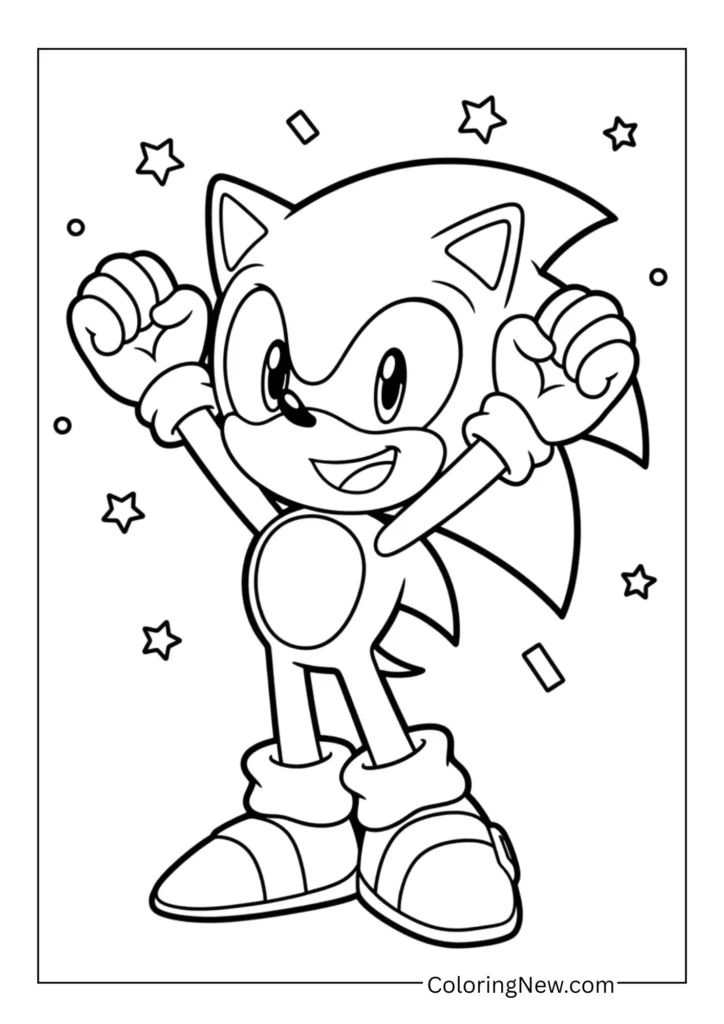 Sonic celebrating with hands up