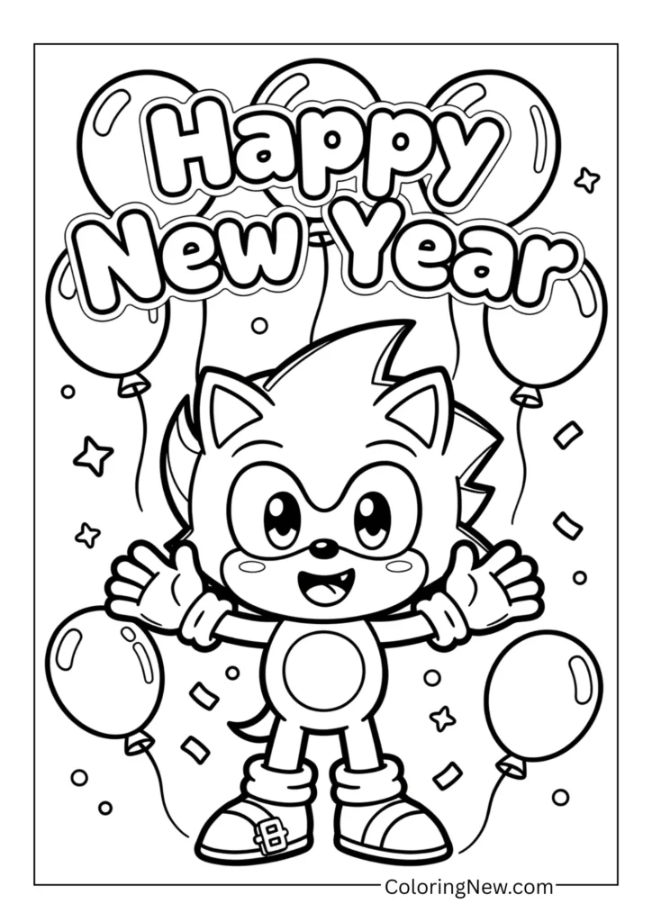 Sonic cheering with “Happy New Year ” balloons