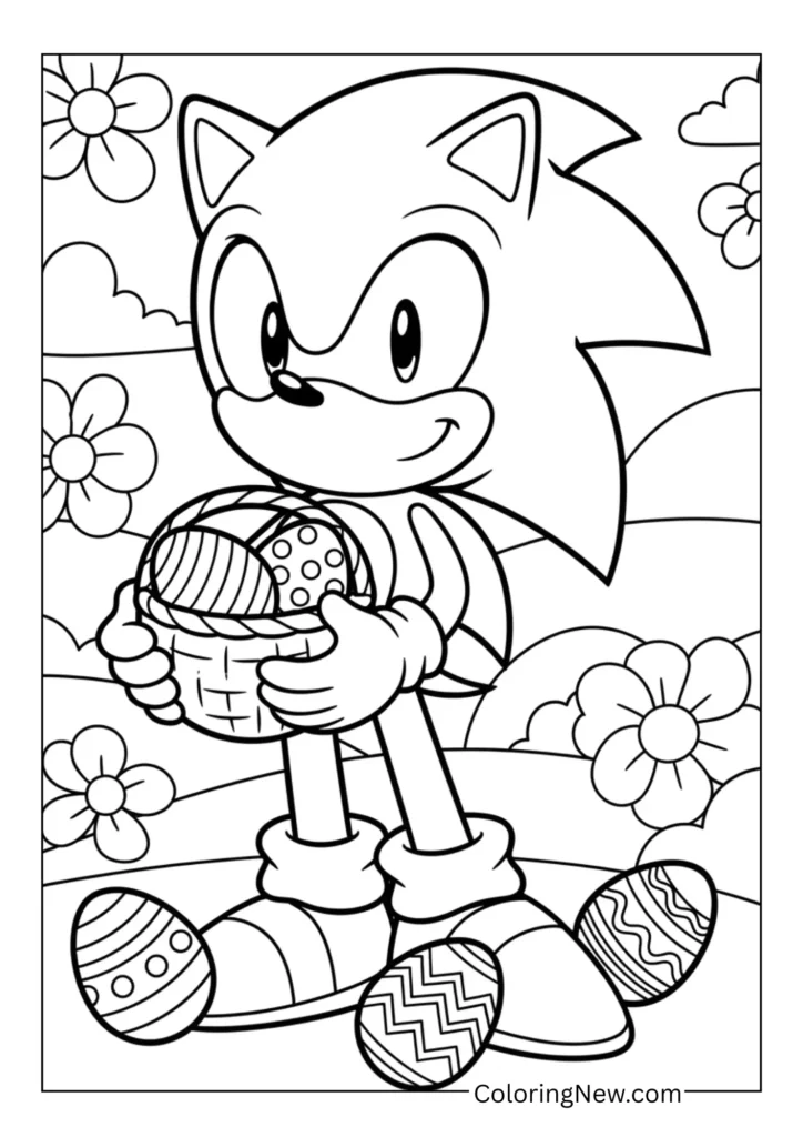 Sonic holding a basket of Easter eggs