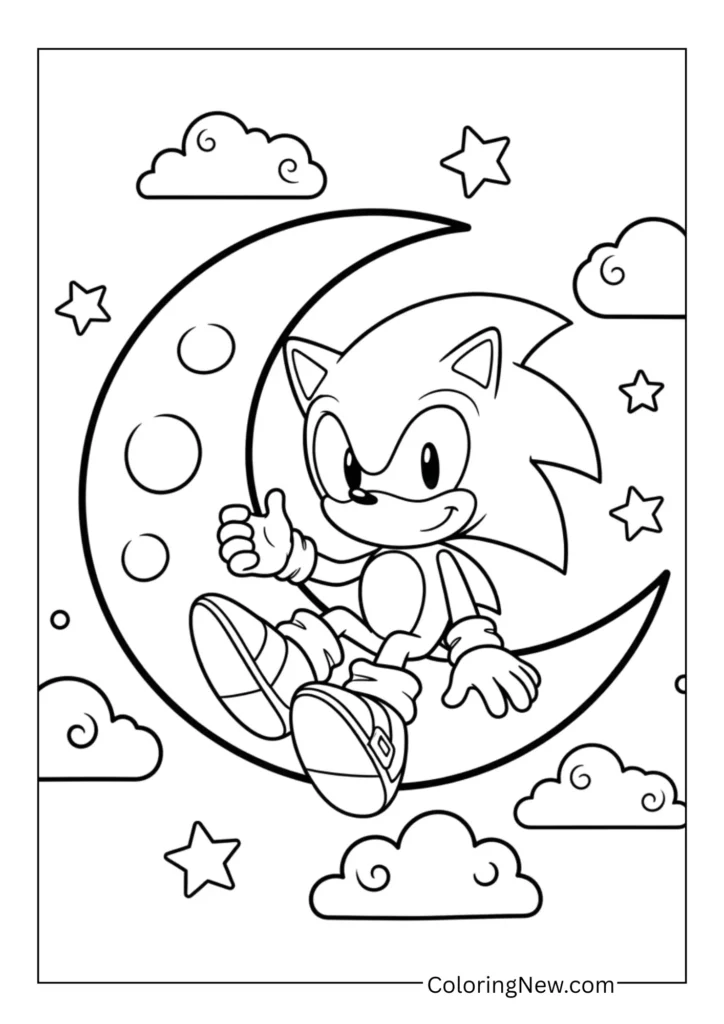 Sonic sitting on a crescent moon