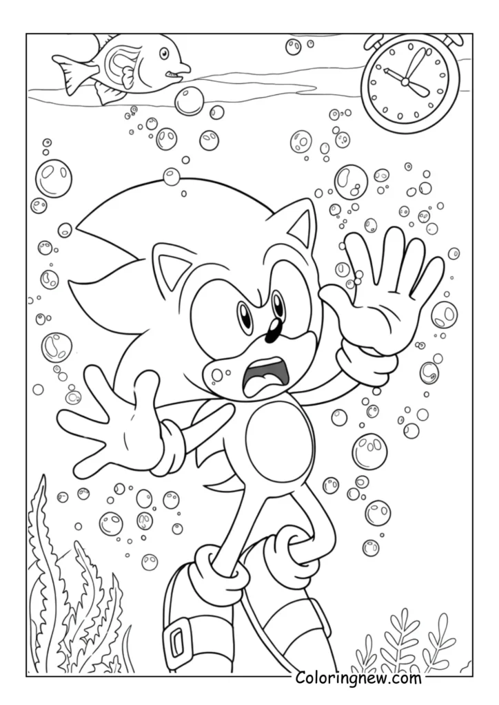 Sonic underwater with panic expression