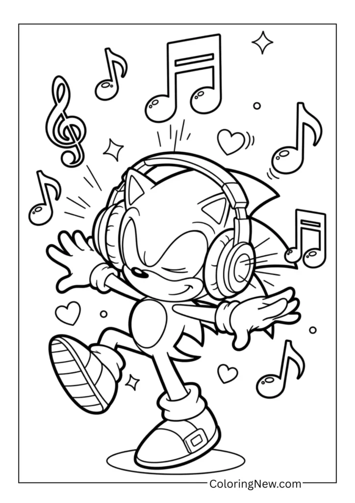 Sonic wearing headphones