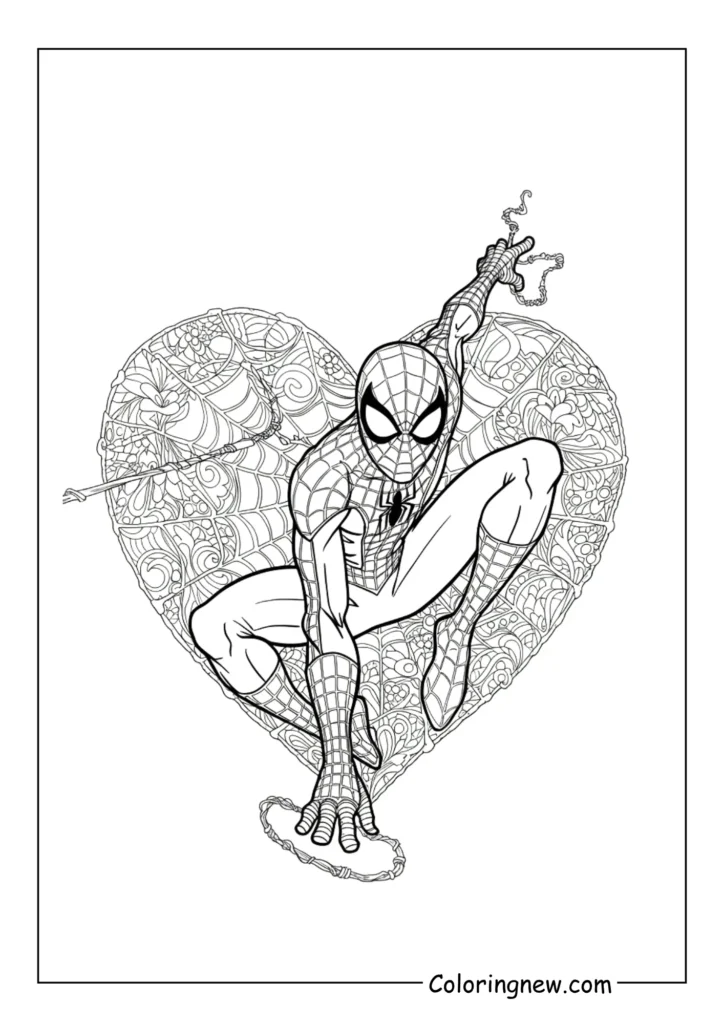 Spider-Man spinning a decorative web that forms a heart