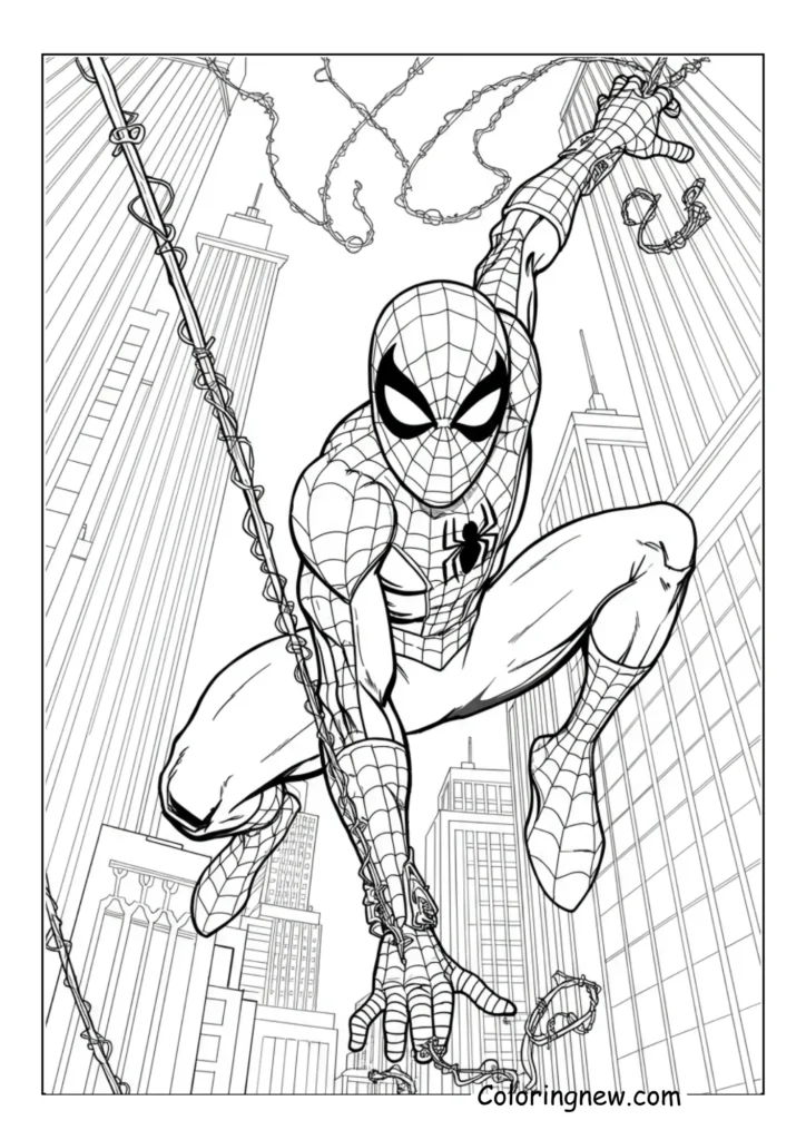 Spider-Man swinging between skyscrapers