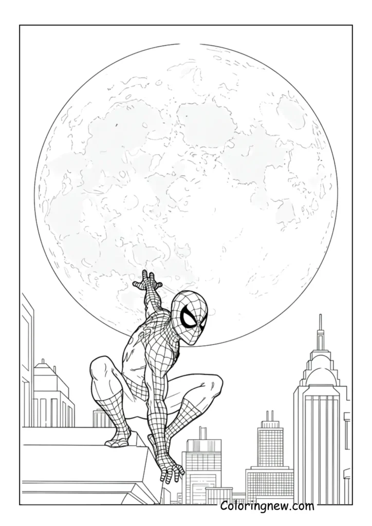 Spider-Man's silhouette against a large full moon