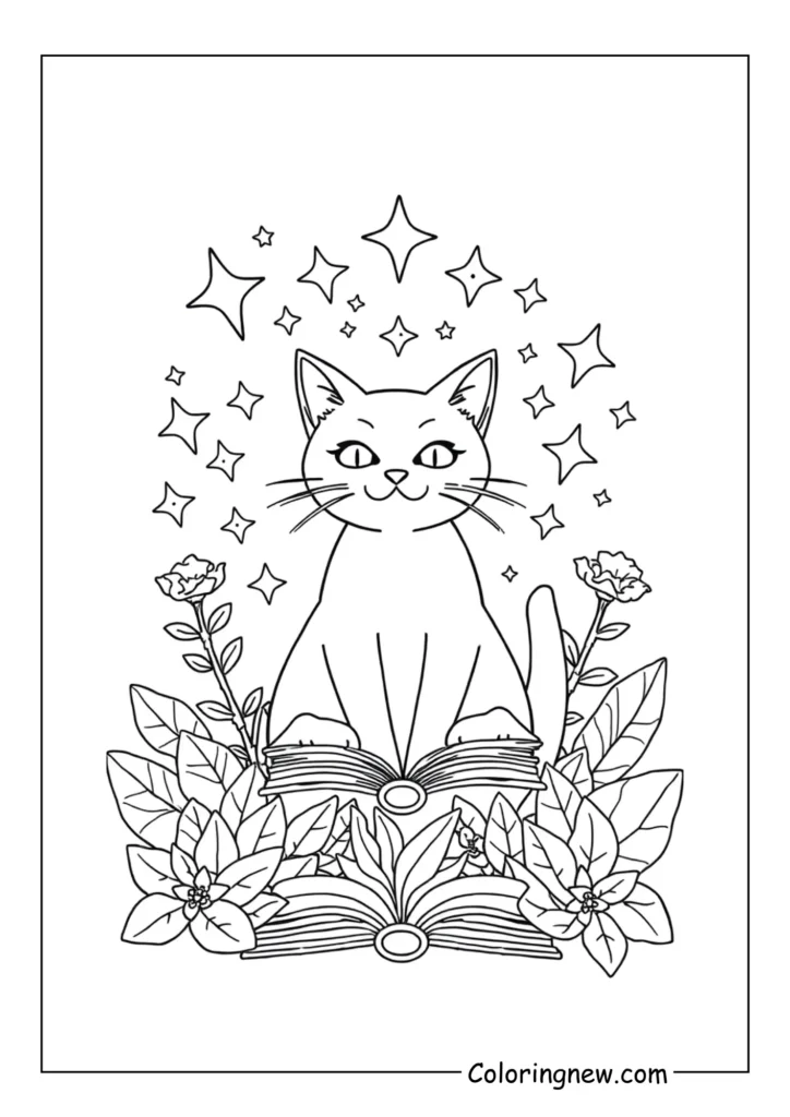 cat surrounded by magical stars