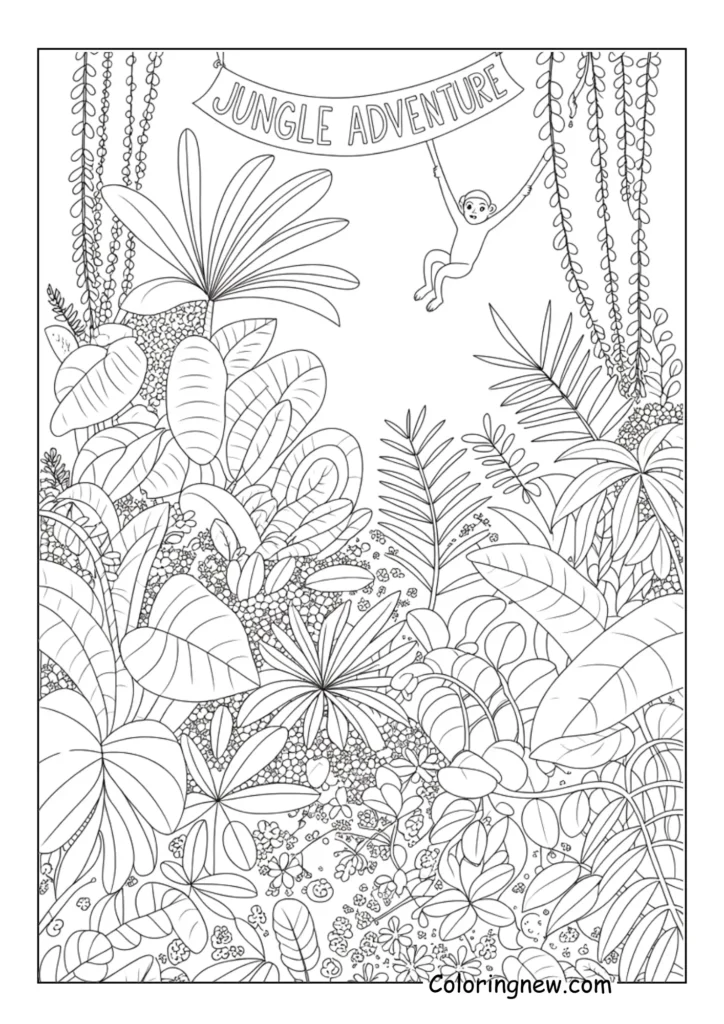 dense tropical jungle with ferns, palm leaves