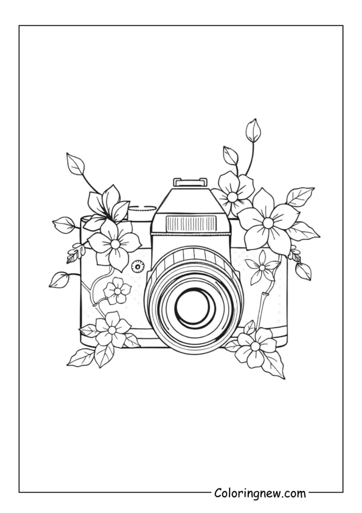 vintage camera with flowers and vines