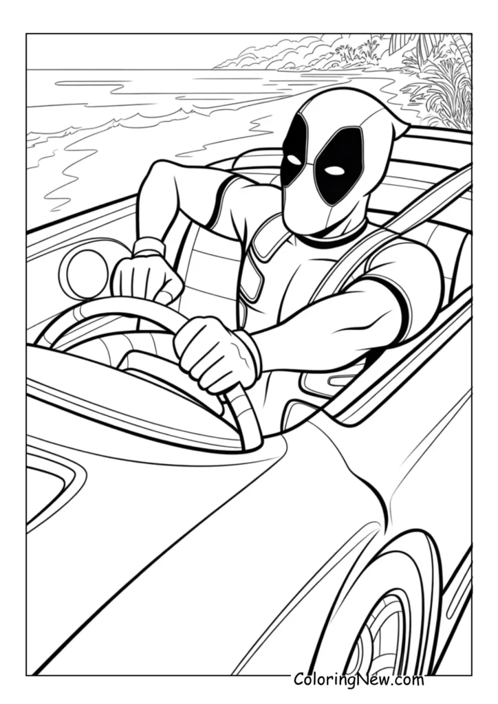 Deadpool driving convertible
