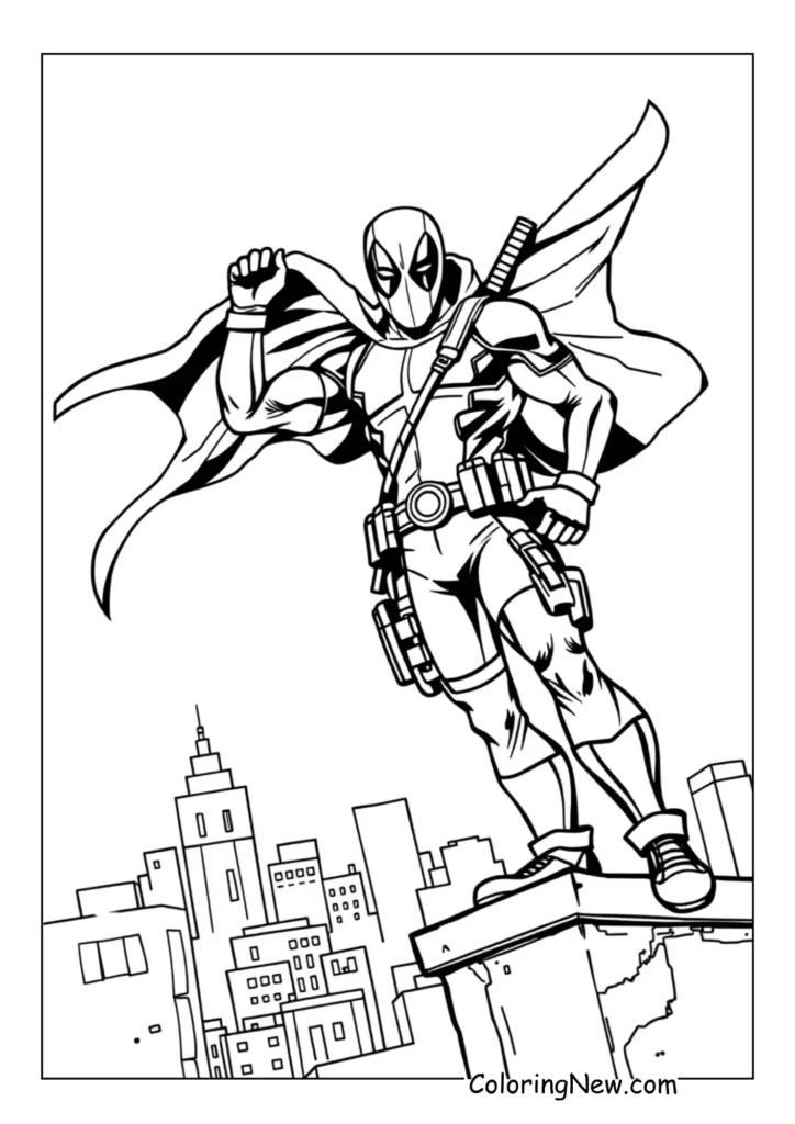 Deadpool on city rooftop
