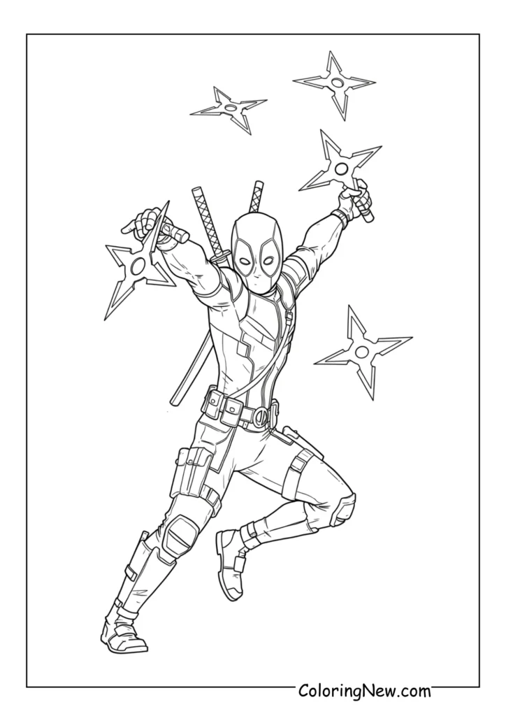 Deadpool throwing ninja stars