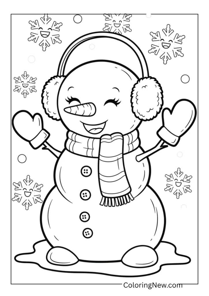 Snowman with mittens and earmuffs