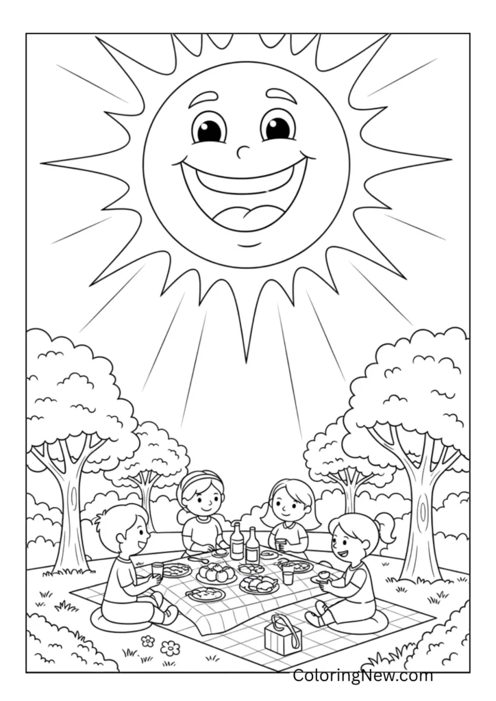 cheerful sun smiling down on picnic scene