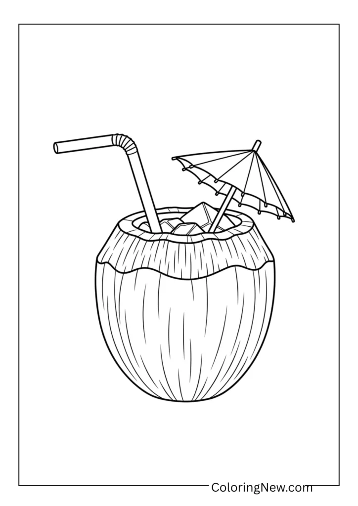 coconut drink with a straw and umbrella