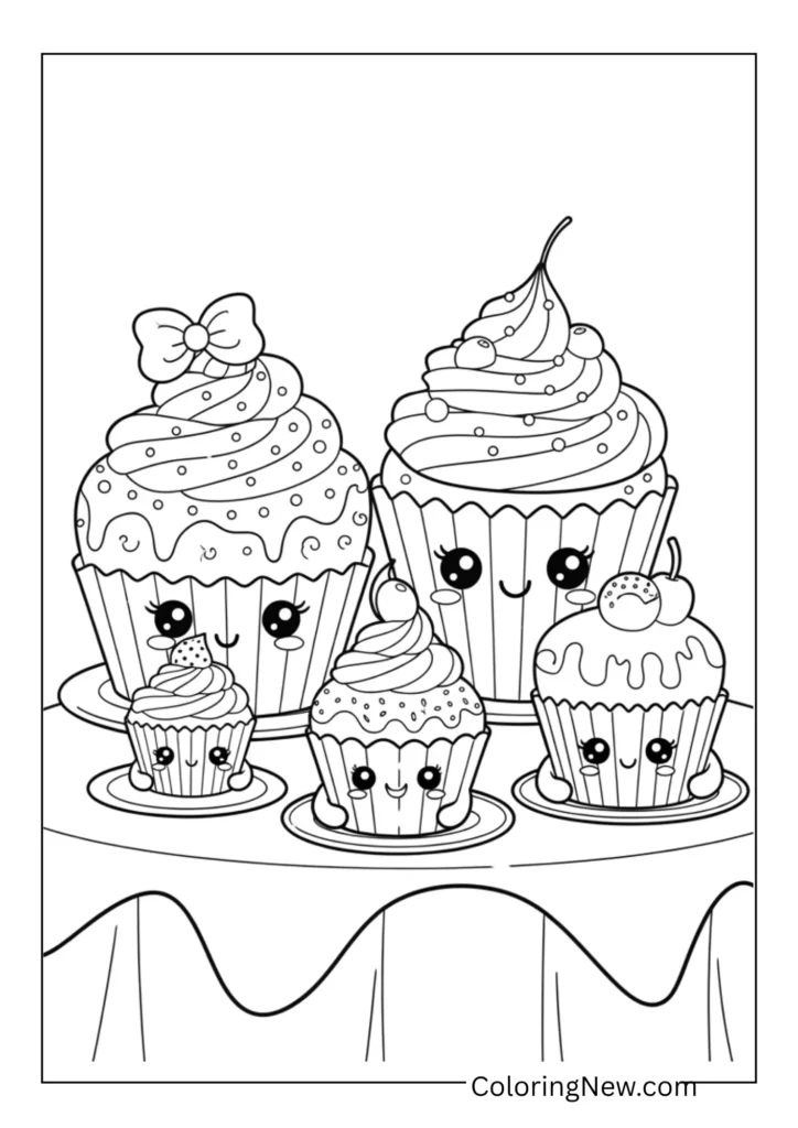 cute cupcake family with faces