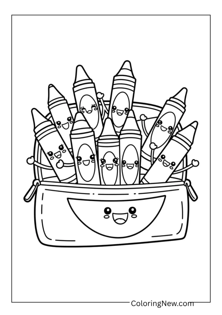 group of crayons with happy faces jumping out of a pencil case