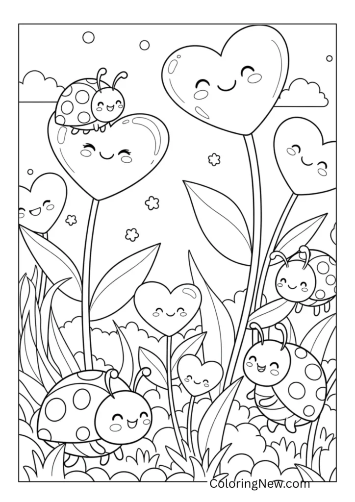 magical garden with heart-shaped flowers