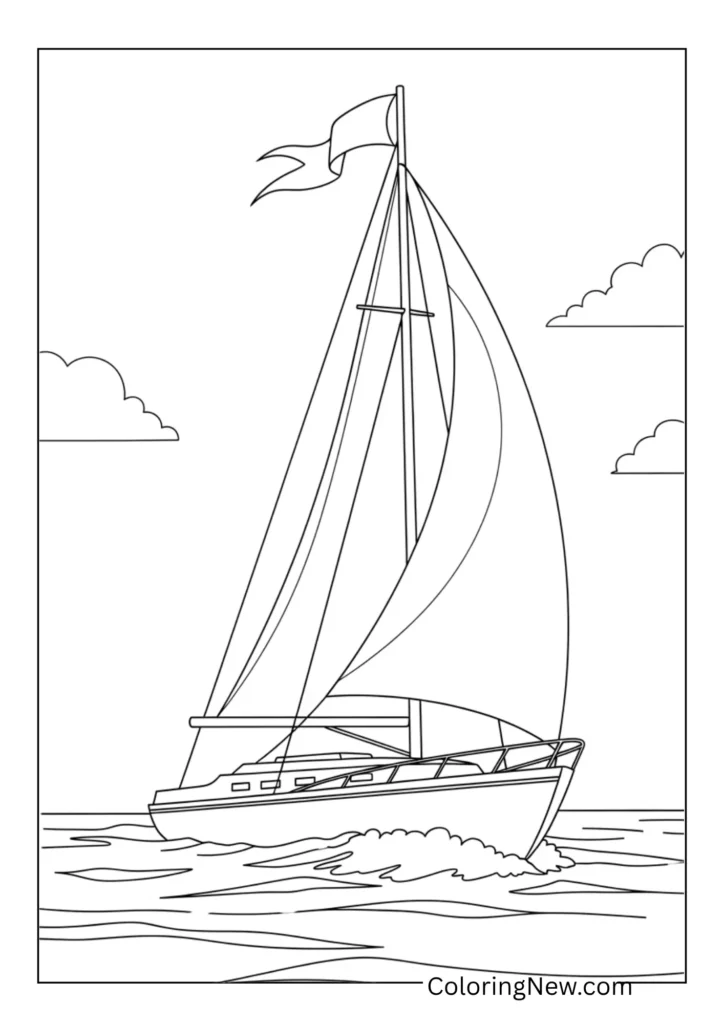 sailboat with a waving flag on calm sea