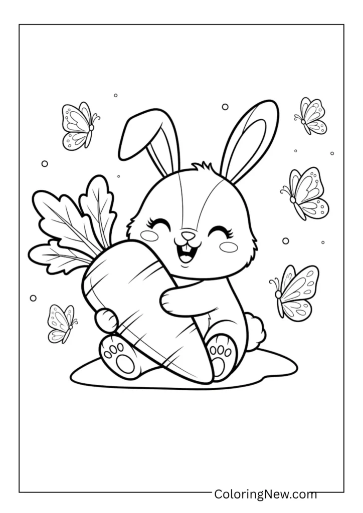 smiling bunny hugging a giant carrot