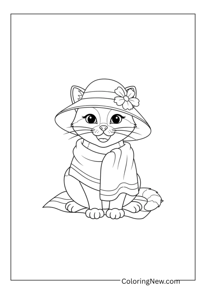 smiling cat wearing a sun hat