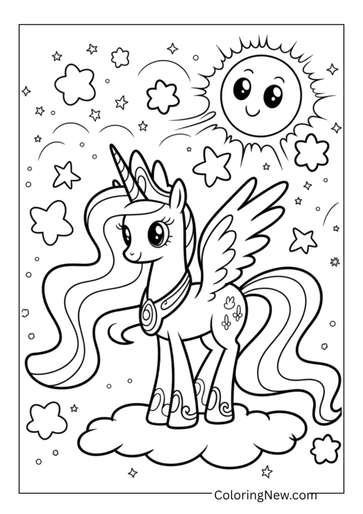 Princess Celestia standing gracefully under a starry sky