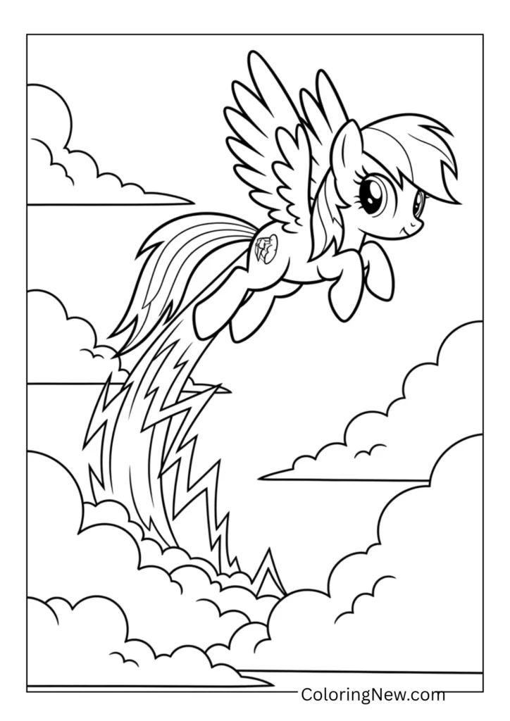 Rainbow Dash flying through the clouds