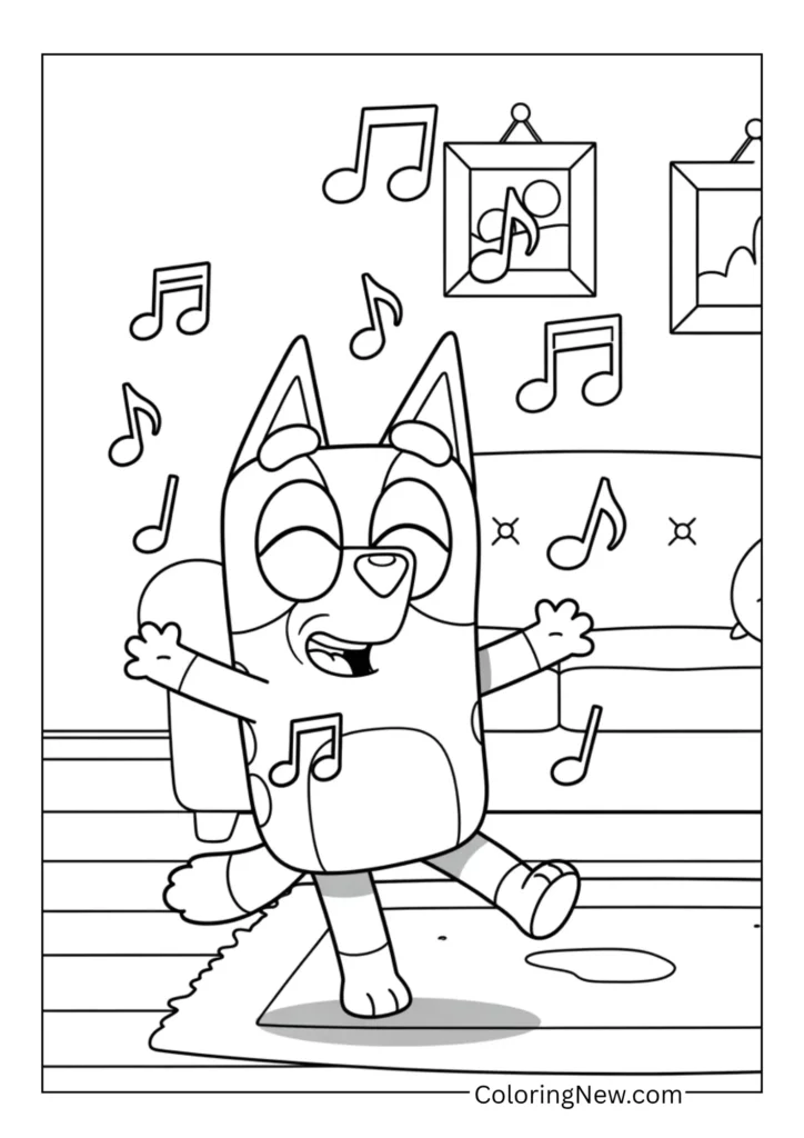 Bluey dancing in her living room