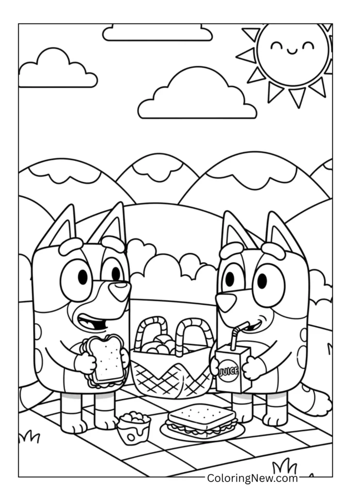 Bluey having a picnic with Bingo