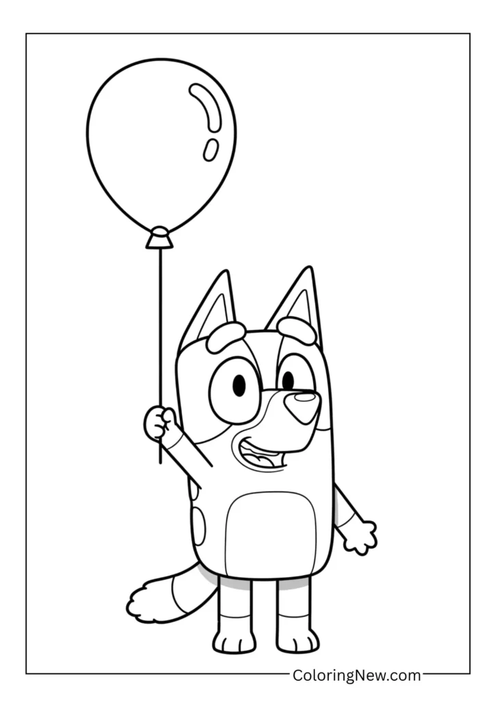 Bluey holding a balloon and smiling