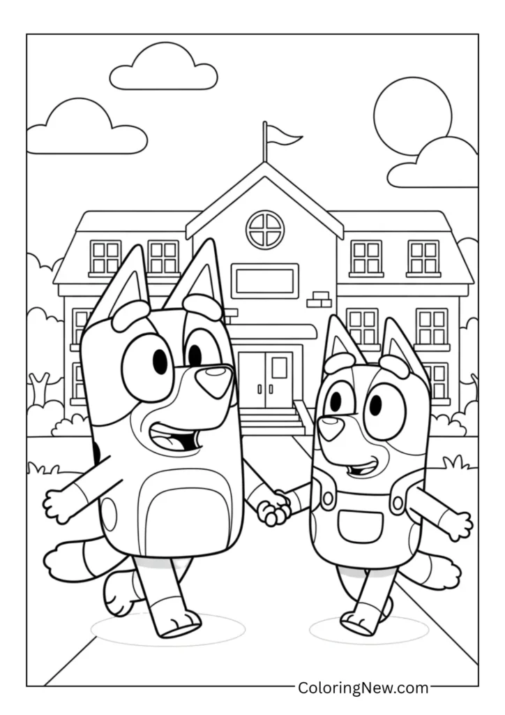 Bluey holding hands with Bingo