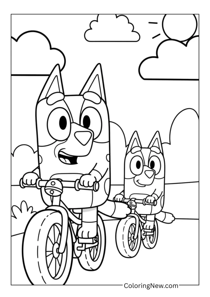 Bluey riding her bike with Bingo