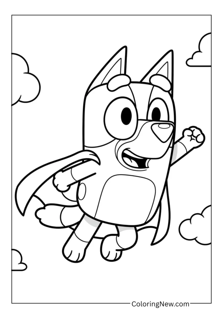 Bluey wearing a superhero cape
