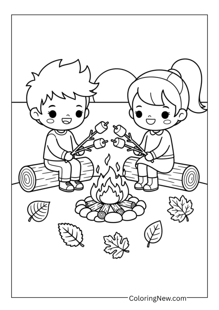 Boy and girl roasting marshmallows