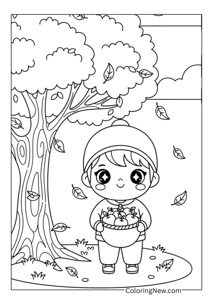 Child holding a basket of apples