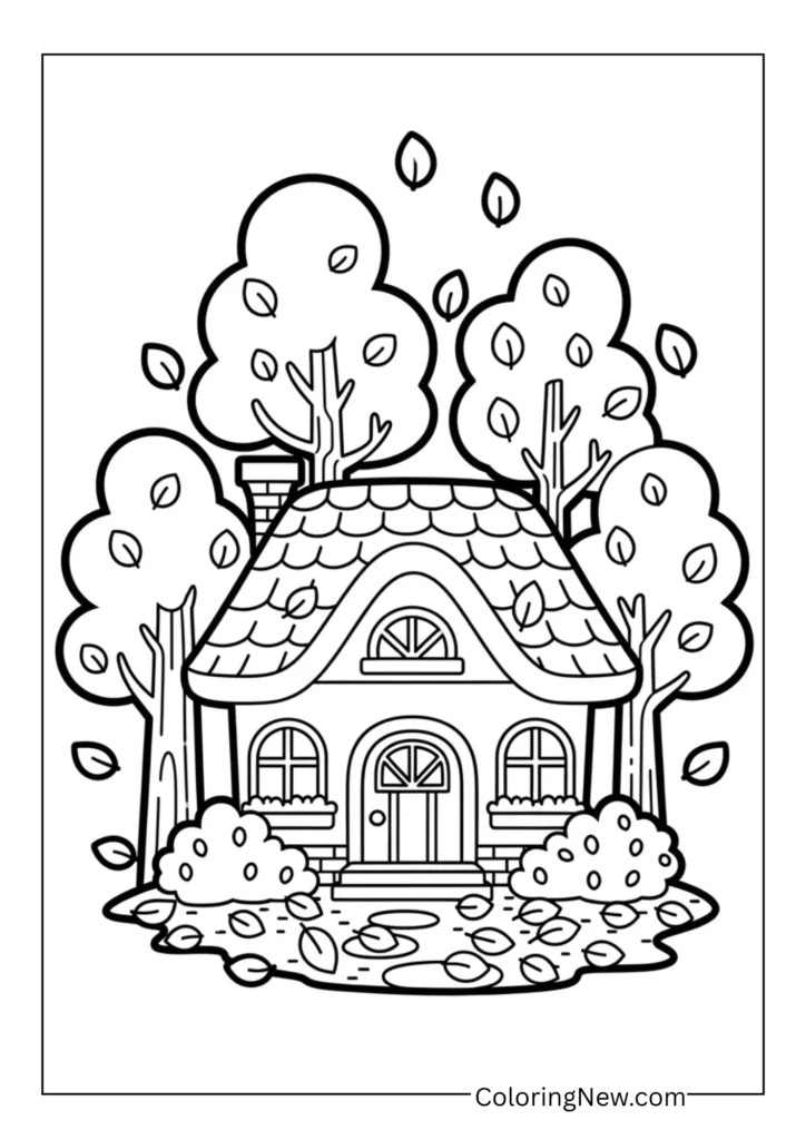 Cozy house with trees shedding colorful leaves