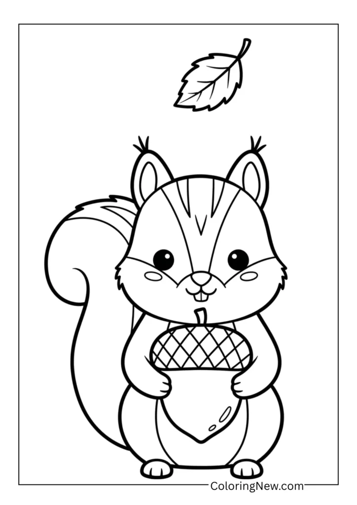 Cute squirrel holding an acorn