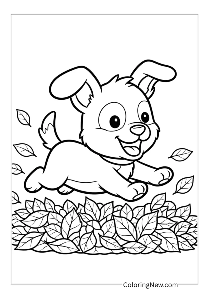 Happy dog running through a pile of leaves