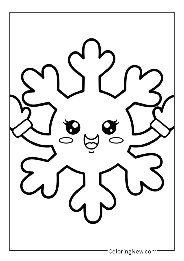 Happy snowflake characters with smiling faces and mittens