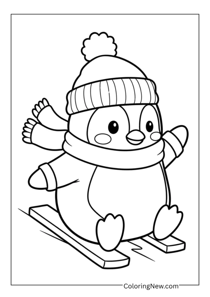Penguin wearing a wool hat and scarf