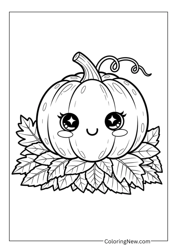 Pumpkin on Leaf Pile